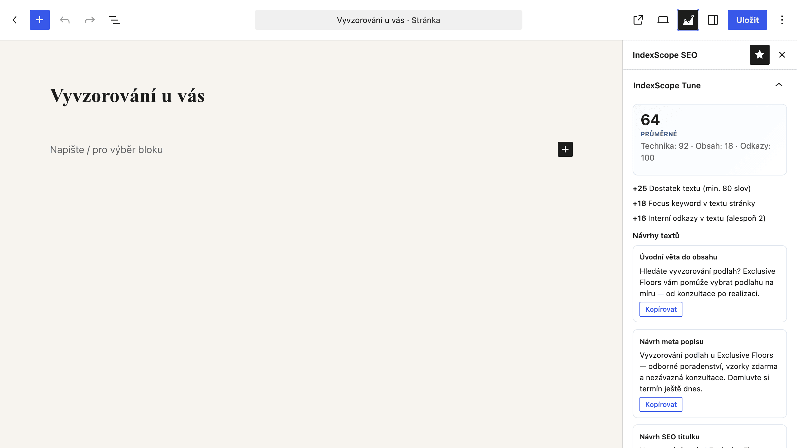 Editor sidebar a SERP náhled