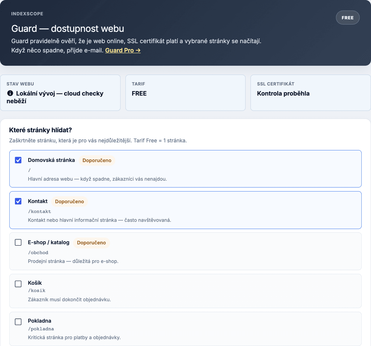 Puluno Guard — nastavení monitoringu