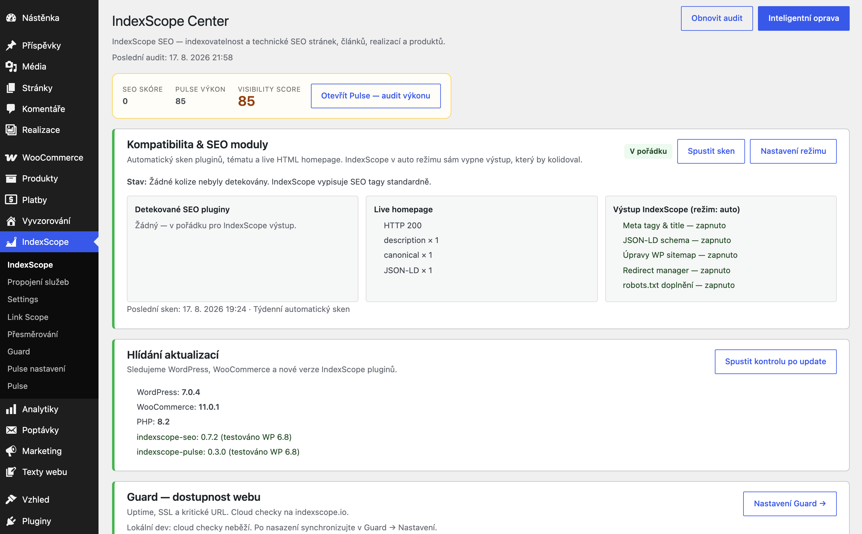 Puluno Center – skóre webu, statistiky a Link Scope